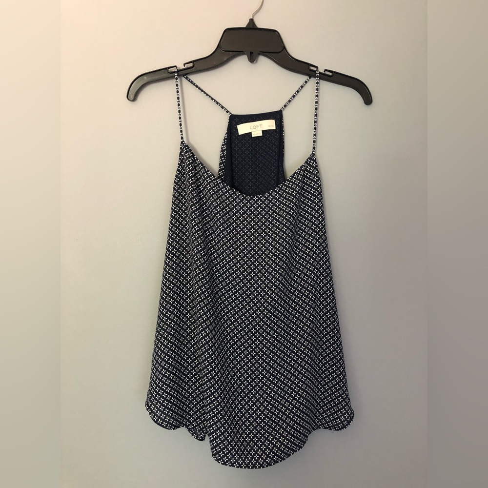 Loft Size Medium Petite Lined Loose Fit Tank Top Navy Blue White @